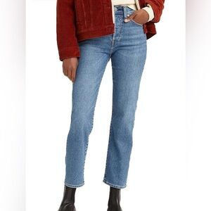Levi’s Wedgie Straight Leg Classic Boho Button Fly Denim Medium Blue Jean 28